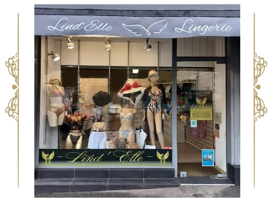 Vitrine de la boutique de lingerie Lindelle à La Roche-Bernard dans le Morbihan